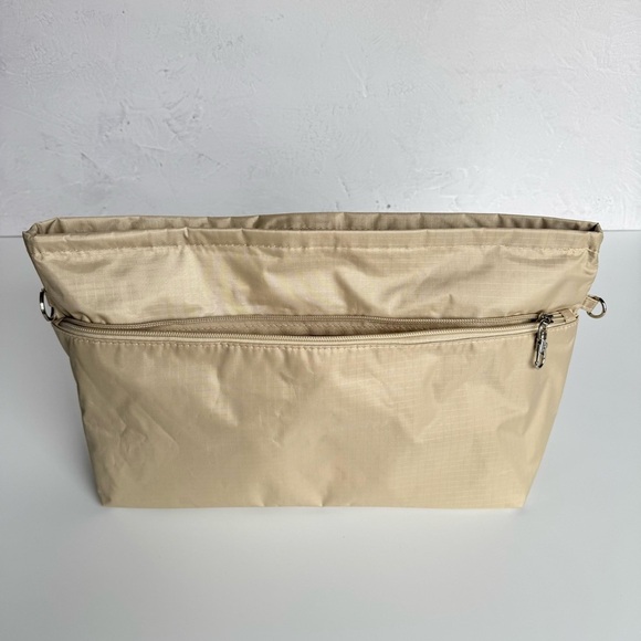 HANDBAG ORGANIZER INSERT Large Nylon Beige Zipper Pockets Neutral Lightweight - Picture 2 of 14